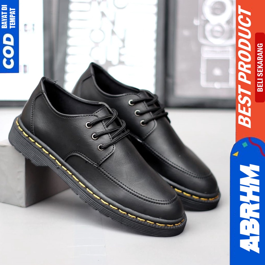 Sepatu Pantofel Formal Docmart Low Boots Kerja Pria Hitam Abrhm Rooney