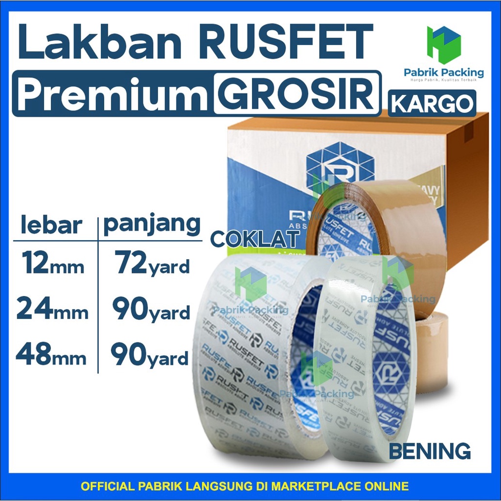 

LAKBAN / SELOTIP RUSFET PREMIUM SUPER CLEAR TERMURAH PER DUS Ekspedisi/Kargo