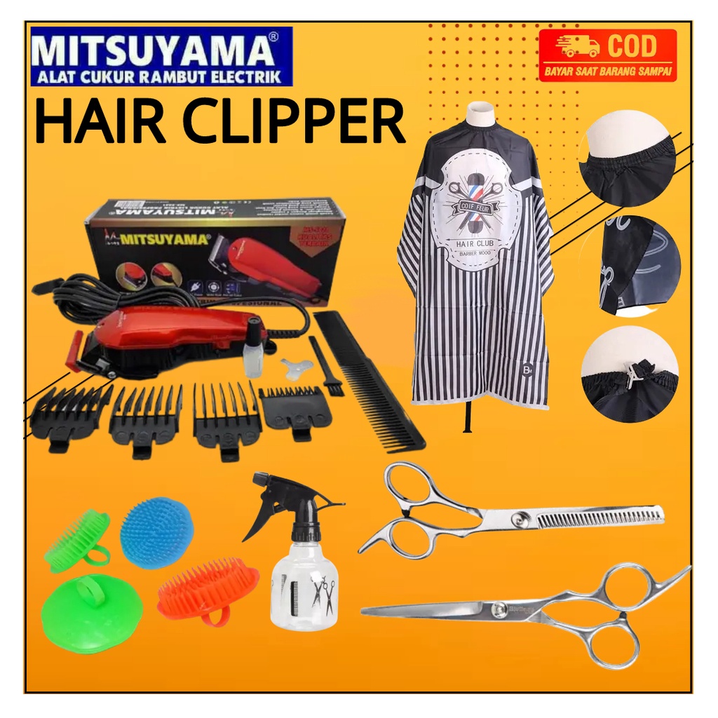 Paket Hemat Alat Cukur Rambut Barbershop Hair Clipper Cukur Rambut Elektrik Premium Mitsuyama MS-502
