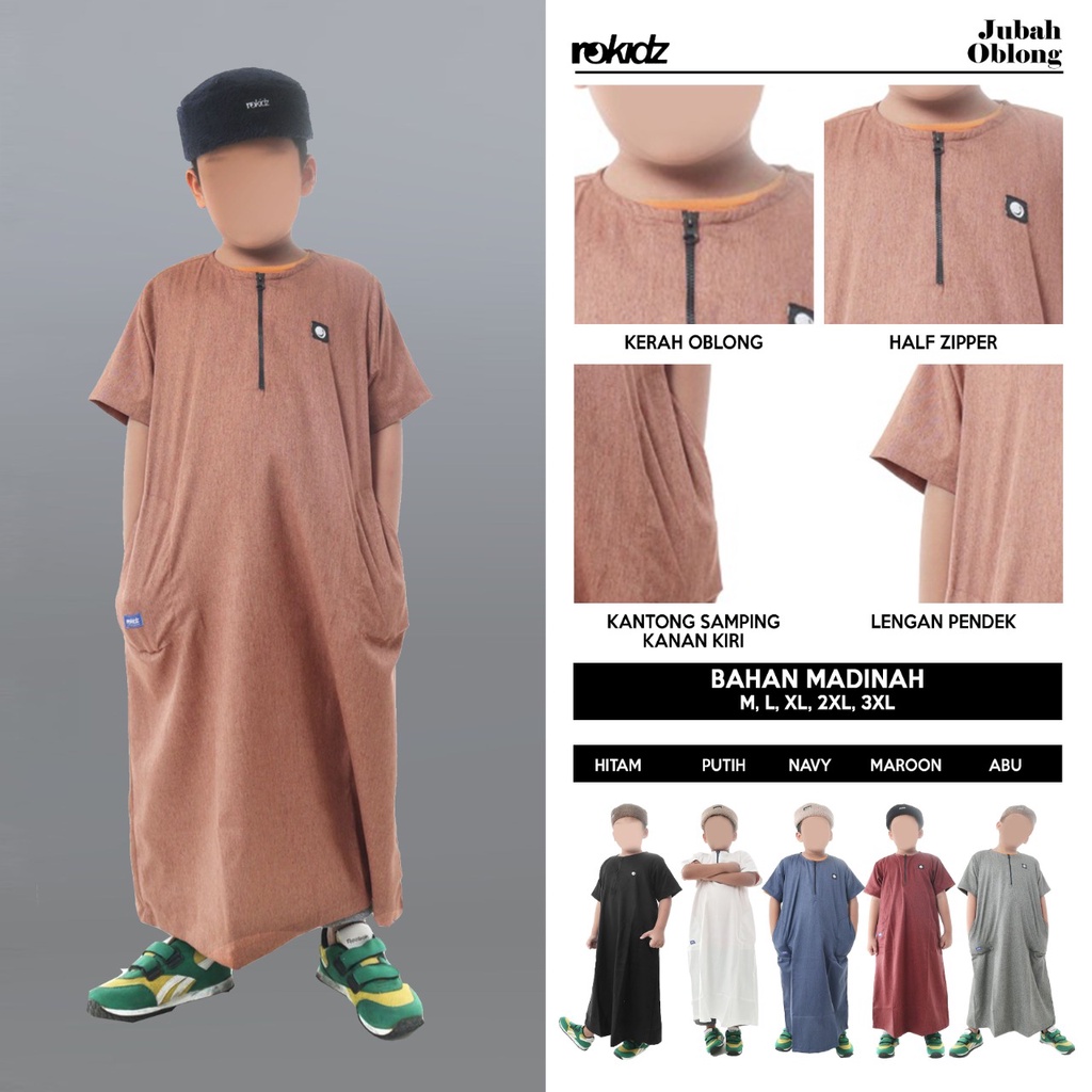 Jubah Oblong ROKIDZ Gamis Jubah Oblong Lengan Pendek Anak Laki-Laki