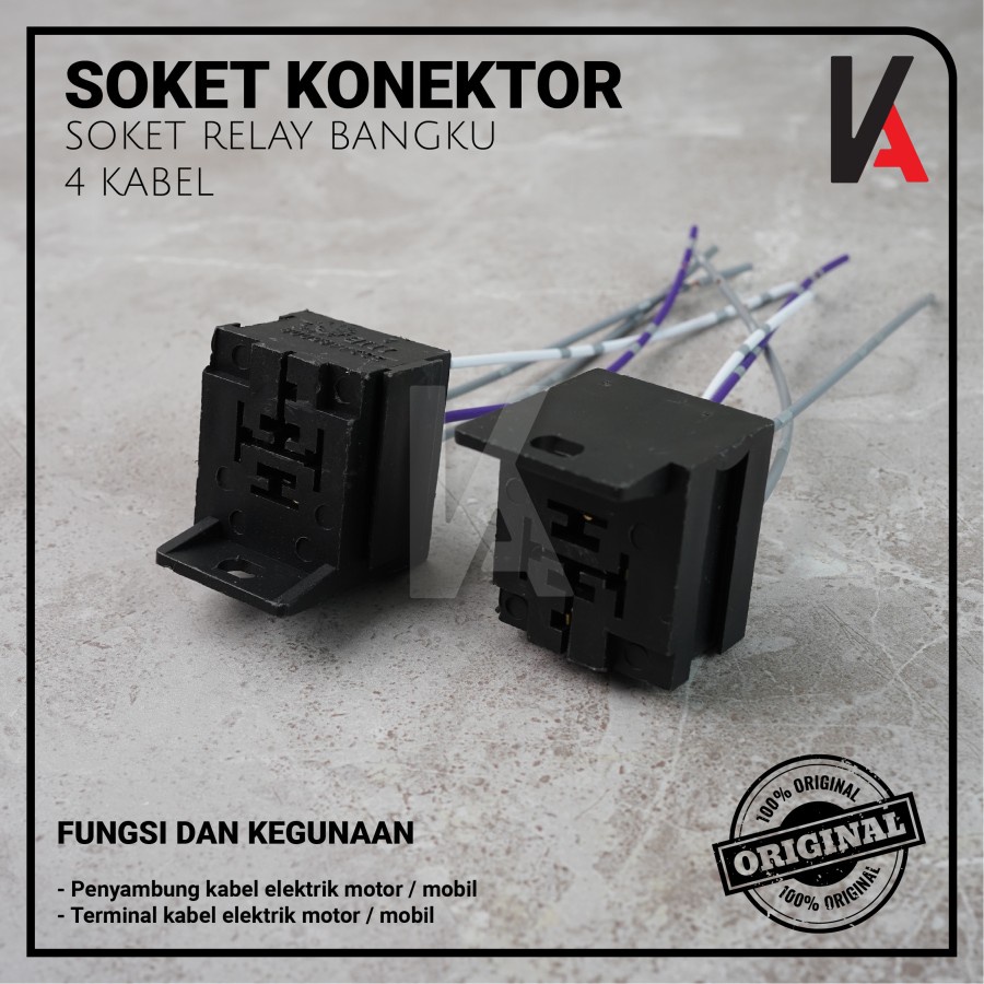 Soket Relay Gandeng / Rumah Relay Susun / Duduk / Socket Bangku Kaki 4 Pin Untuk Klakson &amp; Lampu (4 Kabel)