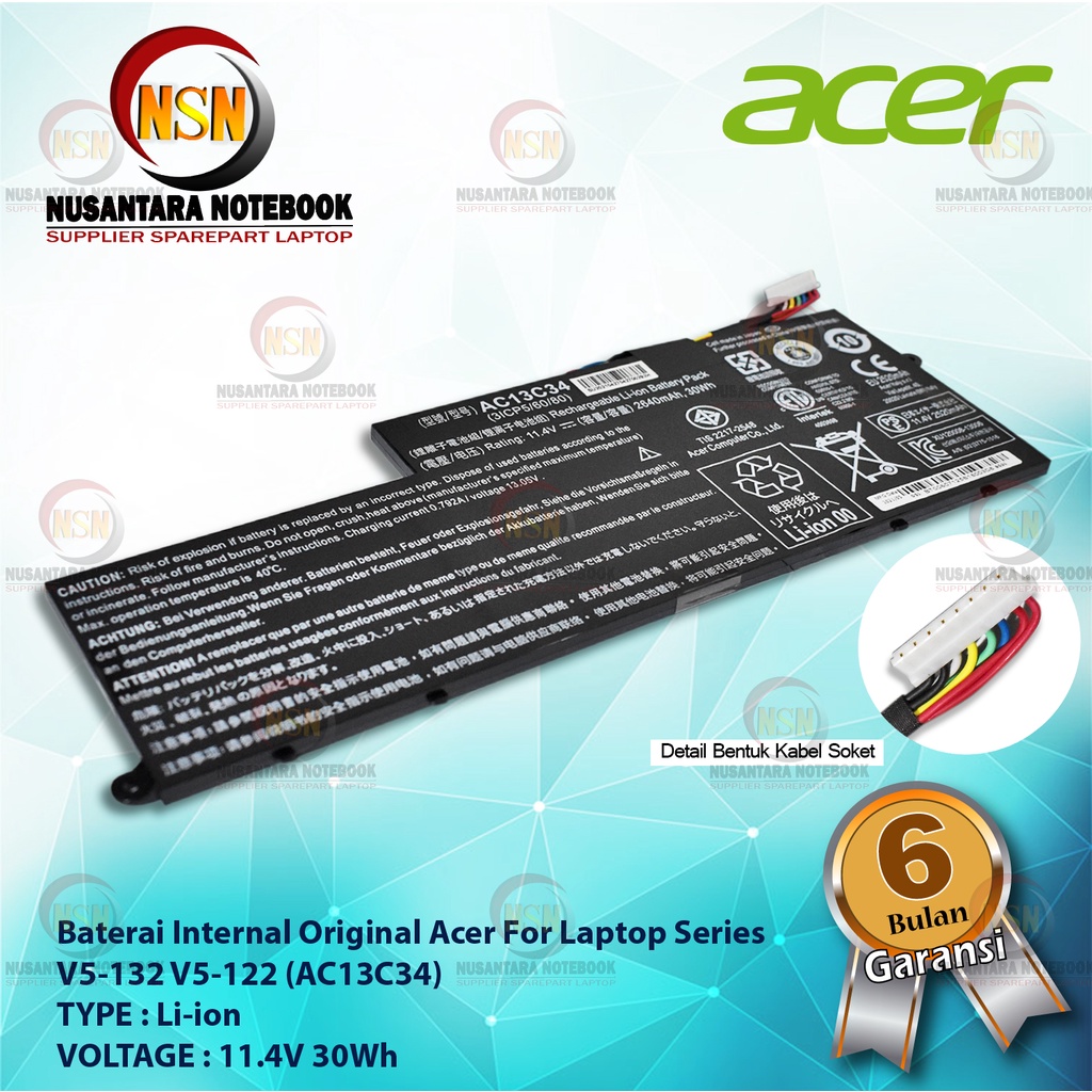 Baterai Internal Original Laptop Acer AC13C34 For Laptop Series V5-132 V5-122 11.4V 30Wh