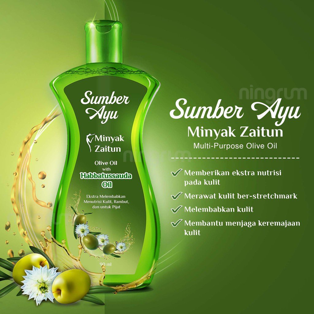 Ningrum - Sumber Ayu Minyak Zaitun Olive Oil with Habbatussauda Oil | Body Oil Zaitun Original BPOM - 7409