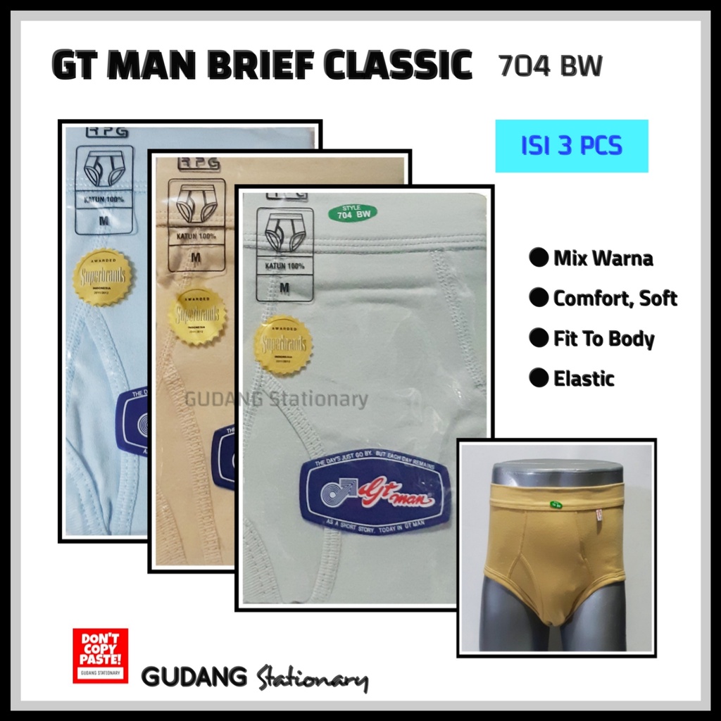 GT Man Brief Classic 704BW [ Isi 3 Pcs ]