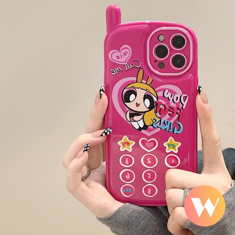 IPHONE Retro Vintage Personality Cellular Soft Case Kompatibel Untuk Iphone11 7 8 Plus 11 13 12 14 Pro Max XR X XS Max SE Cinta Hati Lucu The Powerpuff Girls Phone Shape Air Cushion Cover