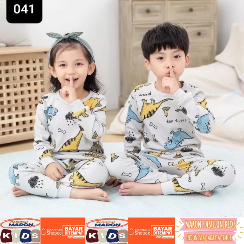 SETELAN BAJU TIDUR ANAK LAKI LAKI DAN PEREMPUAN MODEL DINOSAURUS LENGAN PANJANG