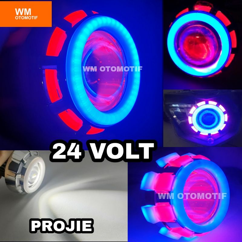 Lampu Depan LED Projie 24 Volt Bulat Spiral Truk Bus Tronton Canter Fuso 3.5 Inch Kipas AE Hi Low Jamur Ubur - Ubur Foglamp Flash Running Angel Eye Truck Bis Demon Eyes Angle Proji Utama 3,5 Inch Motor Mobil Universal 24 V PnP Jauh Dekat High Lo