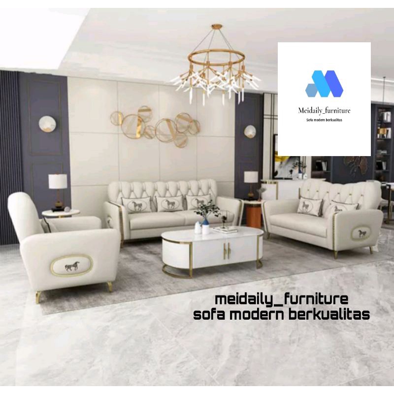 Sofa Kulit 321 Model Terbaru Super Mewah Sofa Ruang Tamu Kualitas Premium Kursi Jati Super Mewah