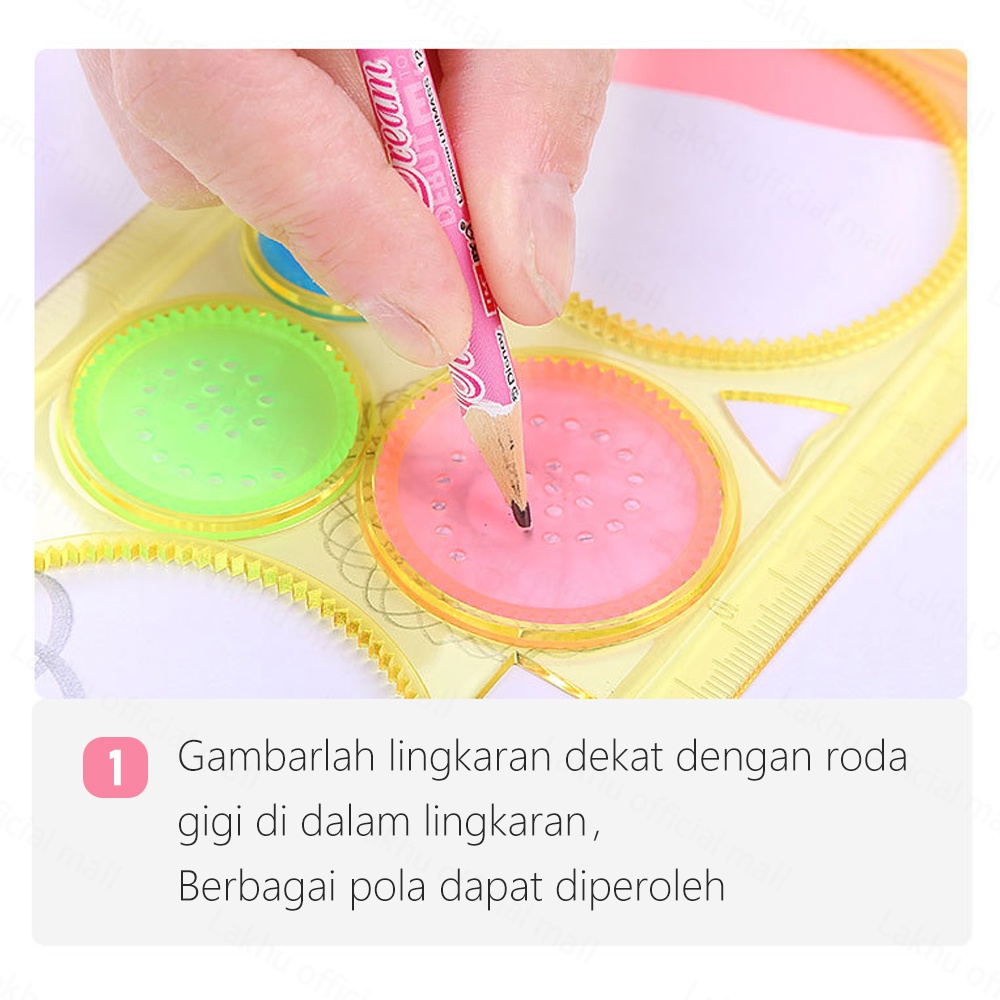 JCHO Garisan Rotary Pattern Bunga / Penggaris Rotari Kembang / Magic Spirograph Geometric Ruler