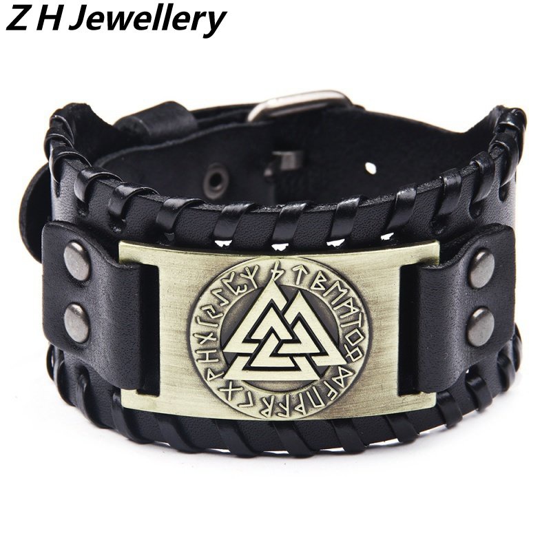 [Z H Jewelry] Hip Hop Rock Retro Pria Fashion Viking Jimat Gelang Kulit Pesta Perhiasan Aksesoris