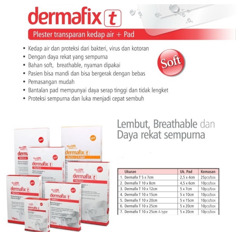 Dermafix T 10 x 8cm Onemed Plester Luka Transparan Plester Luka Anti Air Plester Anti Lengket P3K