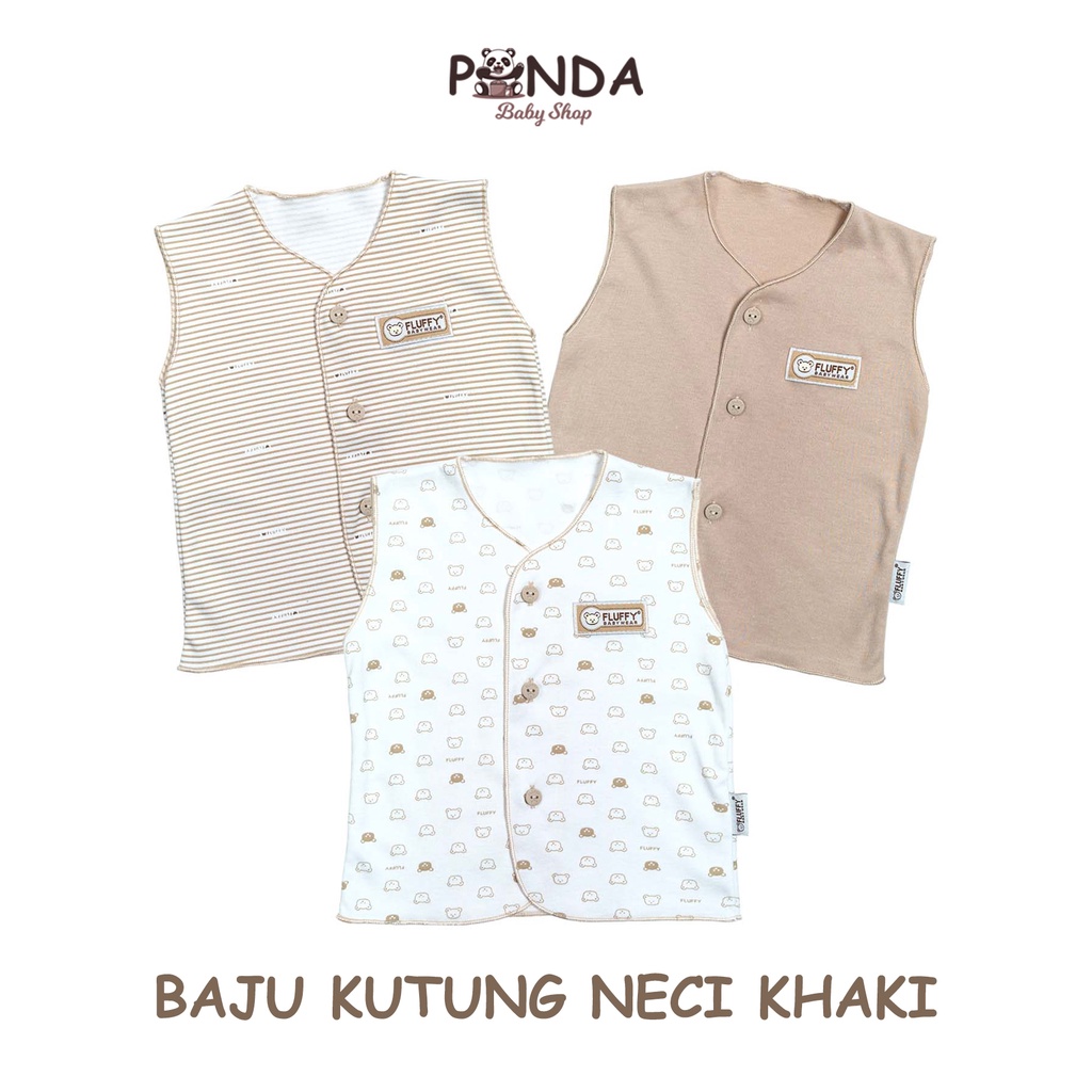 Fluffy Baju Kutung Neci Khaki (Isi 3) NB - Baju Bayi Fluffy Baby Wear Kutung Newborn Laki Perempuan 