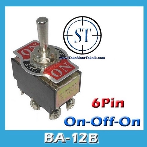 BA-12B Toggle SW 6p Besar On-Off-On Switch Saklar Togel 6 Pin kaki Tuas Gagang Kanan kiri Arah Hitam