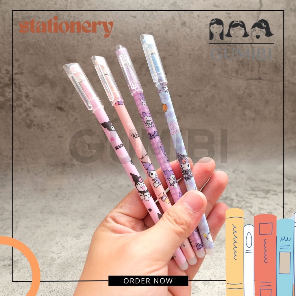 

12pcs PULPEN HAPUS KUROMI PEN GEL BISA DIHAPUS KARAKTER SANRIO FAMILY TINTA HITAM BISA COD
