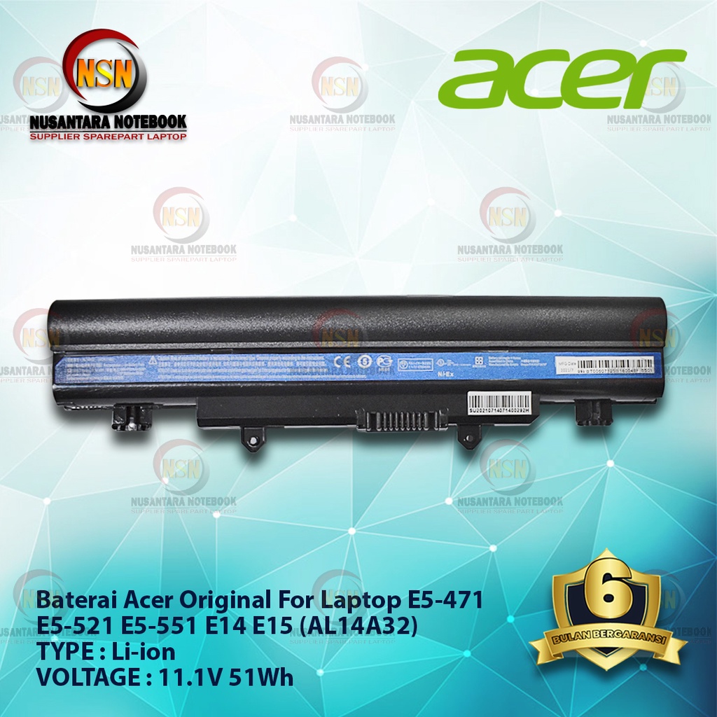 Baterai Acer Original AL14A32 For Laptop E5-471 E5-521 E5-551 11.1V 51Wh