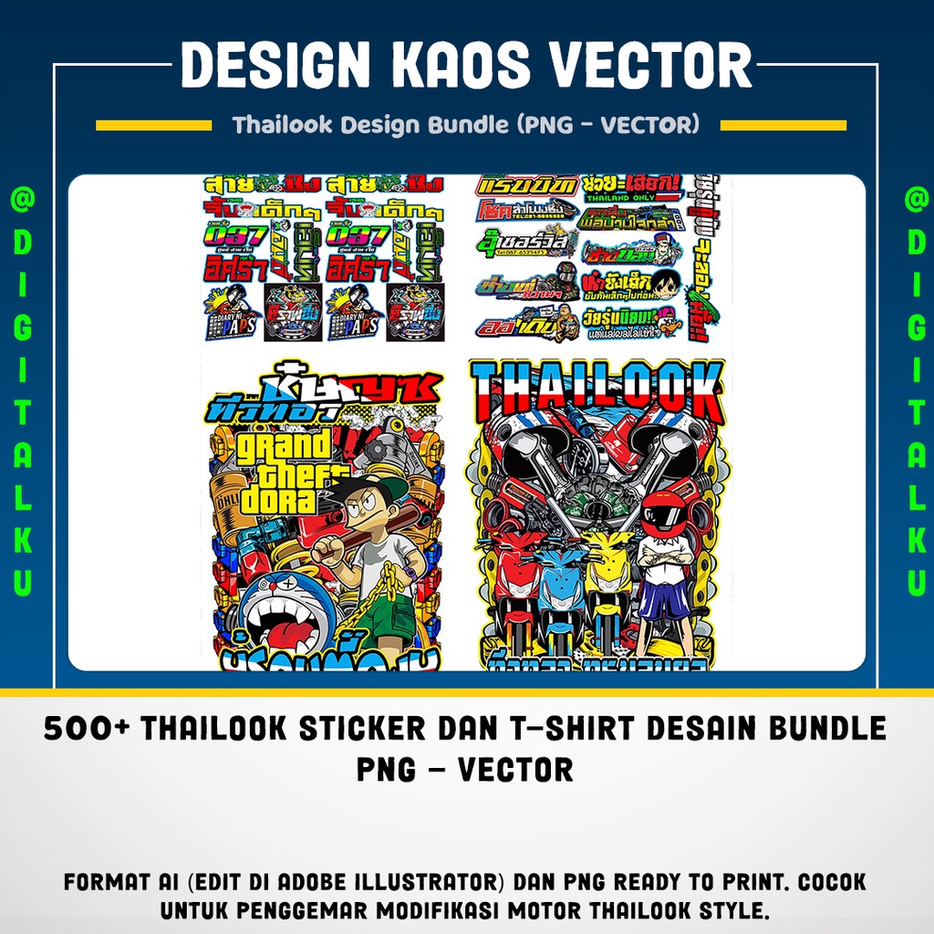 Jual 500+ Thailook Sticker dan T-Shirt Desain Bundle (PNG - Vector