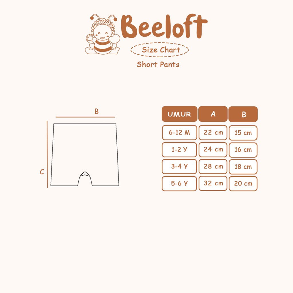 Short Pants Celana Pendek Anak Unisex Beeloft 6 Bulan - 6 Tahun