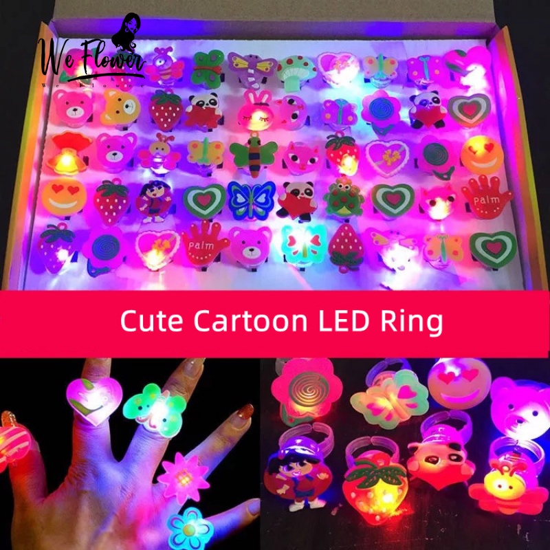 We Flower Korea Lucu Kartun Cincin LED Untuk Wanita Gadis Anak Kelinci Berkilau Bunga Matahari Kupu-Kupu Jari Cincin Hadiah Kreatif