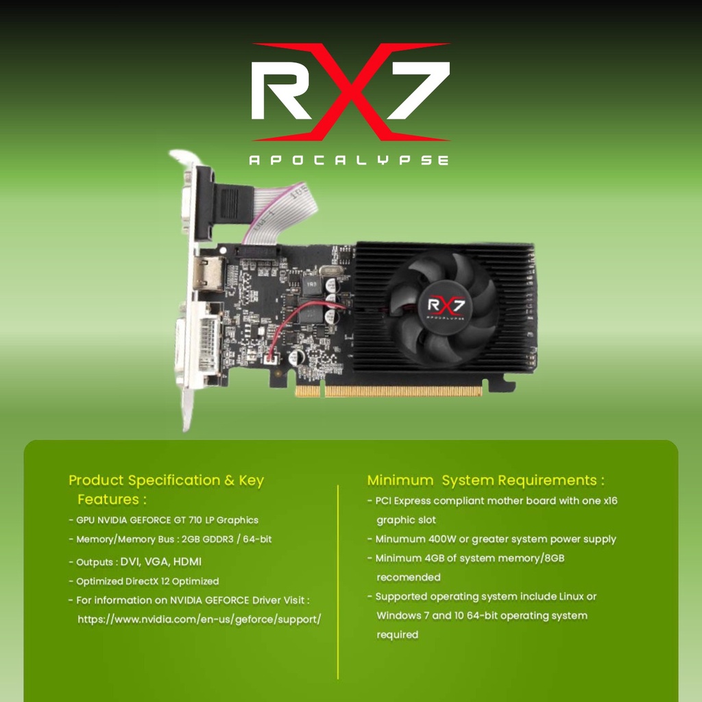 VGA RX7 GT 710 LP 2GB DDR3 64 BIT REAL CAPACITY RESMI