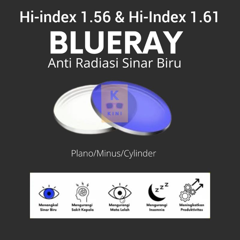 Pembuatan Lensa Blueray Hi-Index 1.56 dan Hi-index 1.61 Anti radiasi sinar biru (Normal/Minus/Silind