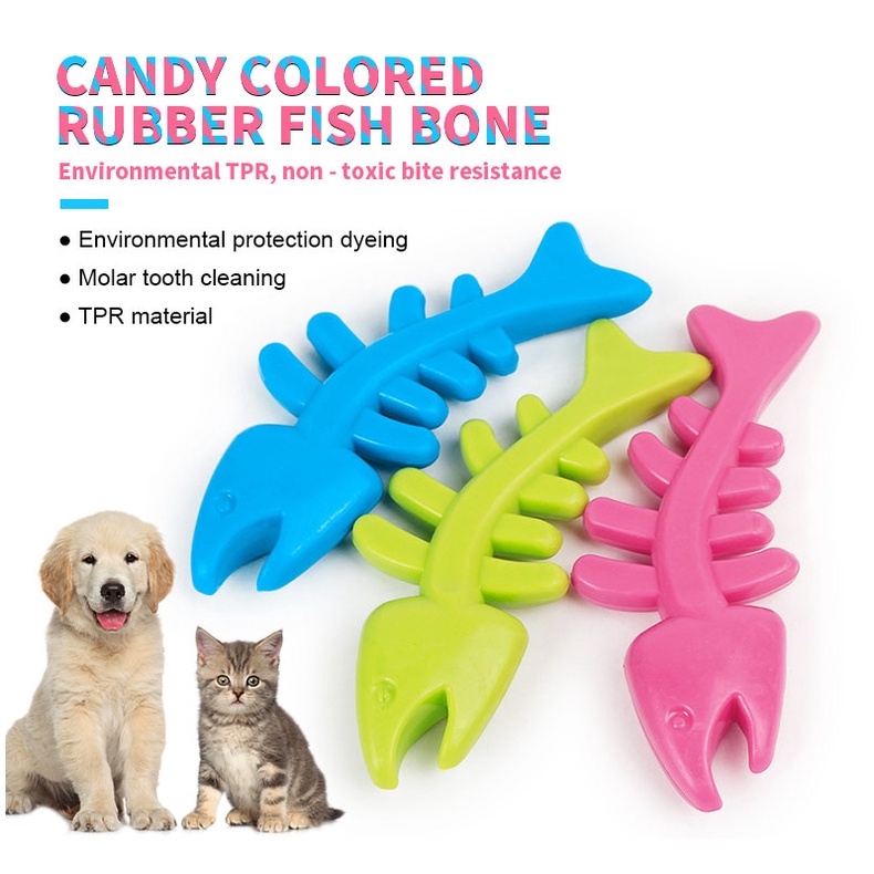 Mainan Hewan Peliharaan Berbahan Karet Tahan Gigit Mainan Kucing Mainan Hewan Berbentuk Tulang Ikan