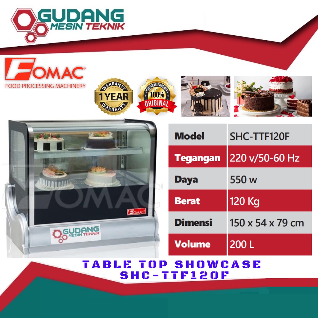 Fomac SHC-TTF120F Table Top Showcase Showcase Pendingin Display Kue