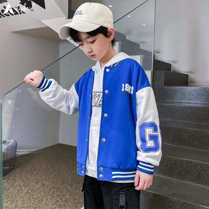 Jaket Anak Varsity Cowok Cewek Umur 2 3 4 5 6 7 8 9 10 11 12 13 14 15 16 Tahun Bahan Fleece Premium 