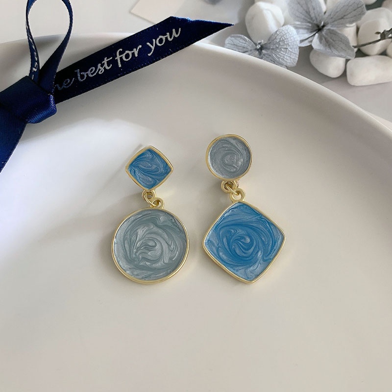 Anting Biru Perempuan Ins Korea Anting All-match Temperamen Trendi Baru S925 Anting Earrings