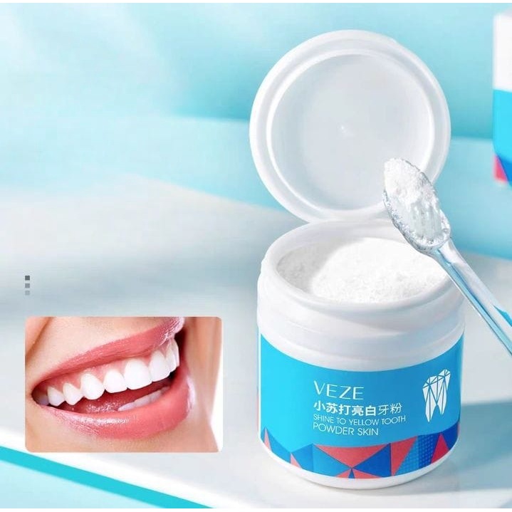 BPOM Veze Serbuk Pemutih Gigi Shine To Yellow Tooth Powder Skin 50 Gram LS