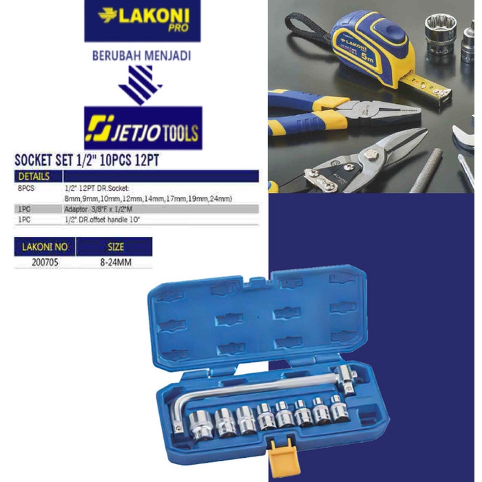 Kunci Sok / Socket Set 1/2" 10pcs 12PT Lakoni Pro 200705