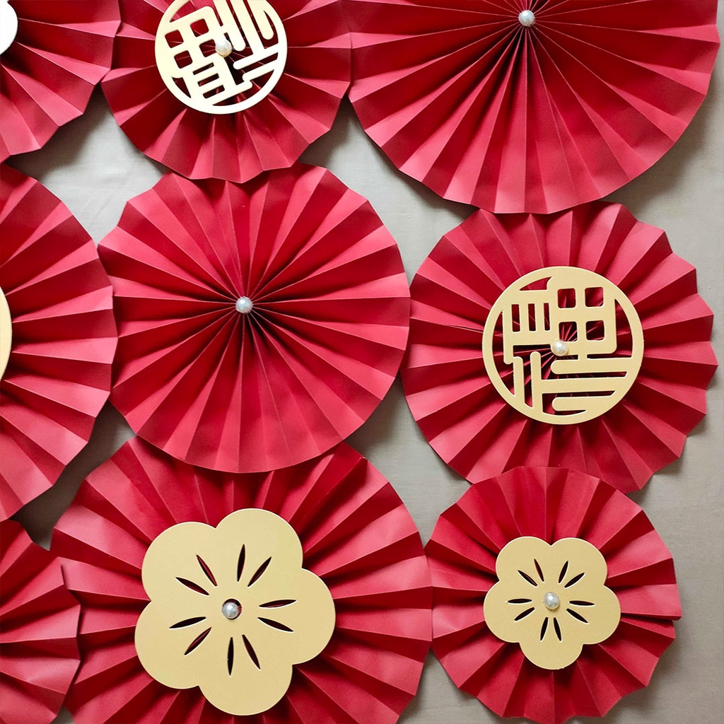 Paper Fans Pearl Blossom FU Imlek Chinese Hias Dekorasi Hiasan CNY Bunga Kertas Palsu Rumah