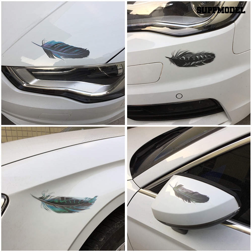 [Dekorasi] 1set Kreatif Bulu Warna-Warni Body Mobil Stiker Cermin Hias Decal Decor