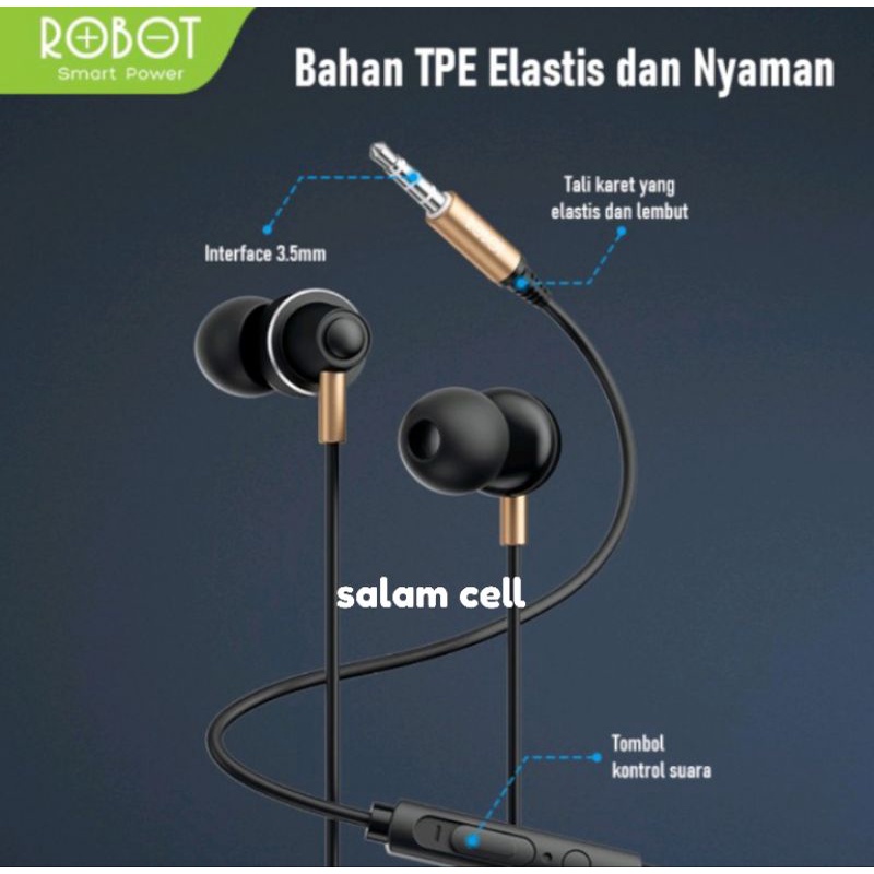 Headset Robot Re240s In-Ear Deep Rich Bass Metal Wire Original