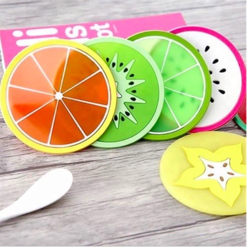 Tatakan Gelas Silikon Bentuk Buah Anti Panas Motif Lucu Alas Cangkir Silicone Anti Slip