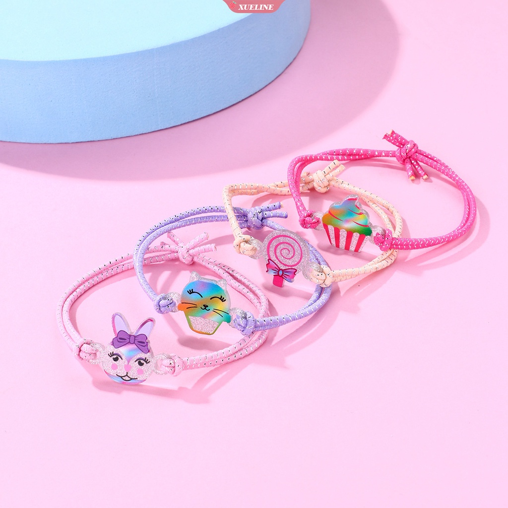 4 Pcs lollipop Es Krim Tali Elastis Gelang Anak Lucu Sahabat Akrilik Kulit Gelang dual-use Hadiah Kecil [ZXL]