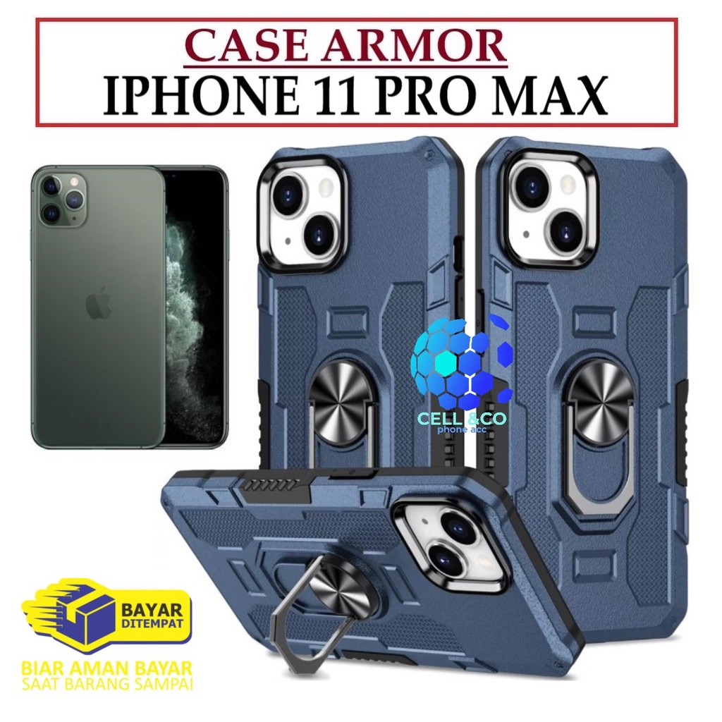 Case Armor IPHONE 11 PRO MAX Iring Cincin Magnetic Kesing Hp Protect kamera Premium Hard Case Standing Robot Pelindung Kamera