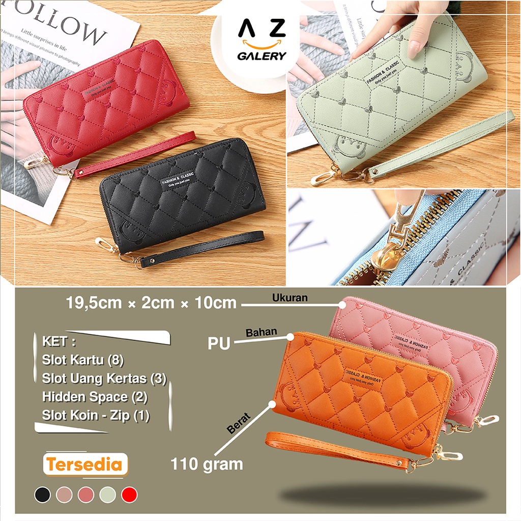 Dompet Panjang Wanita Zipper Fashion Korea Simple Dompet Clutch Cewek 1 Resleting PU Multifungsi Azgalery D81