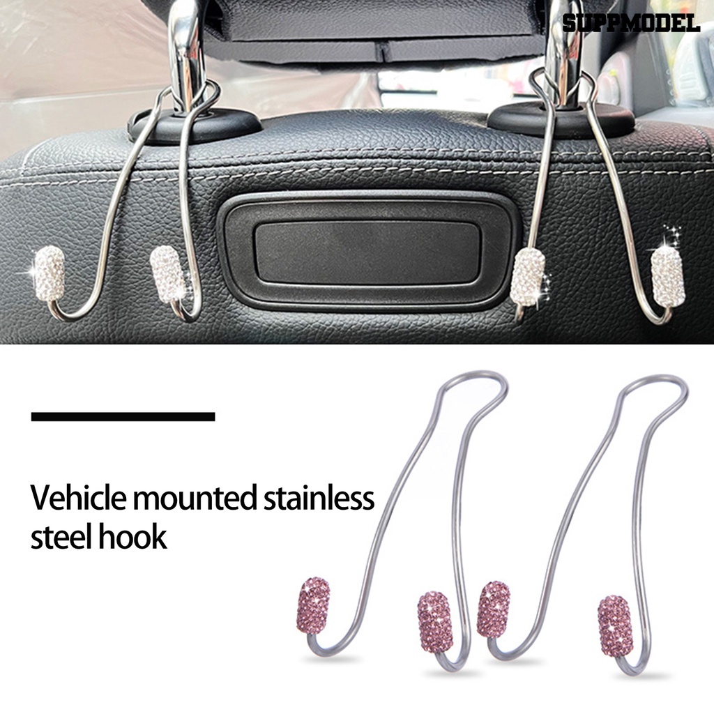 [Dekorasi] 1pasang Pengait Headrest Mobil Stainless Steel Kuat Beban Bantalan Aksesoris Interior Berlian Imitasi Berkilau Otomotif Gantungan Kursi Belakang Organizer Untuk Kendaraan