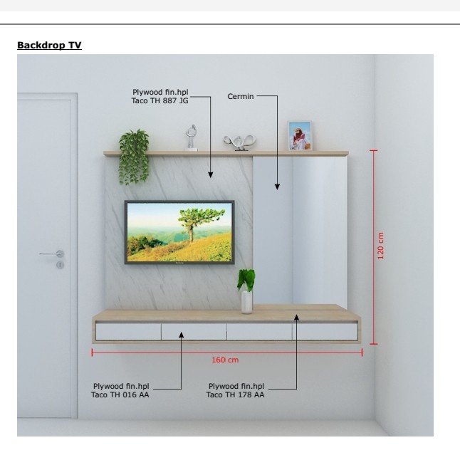 backdrop tv minimalis meja rak gantung meja rias cermin