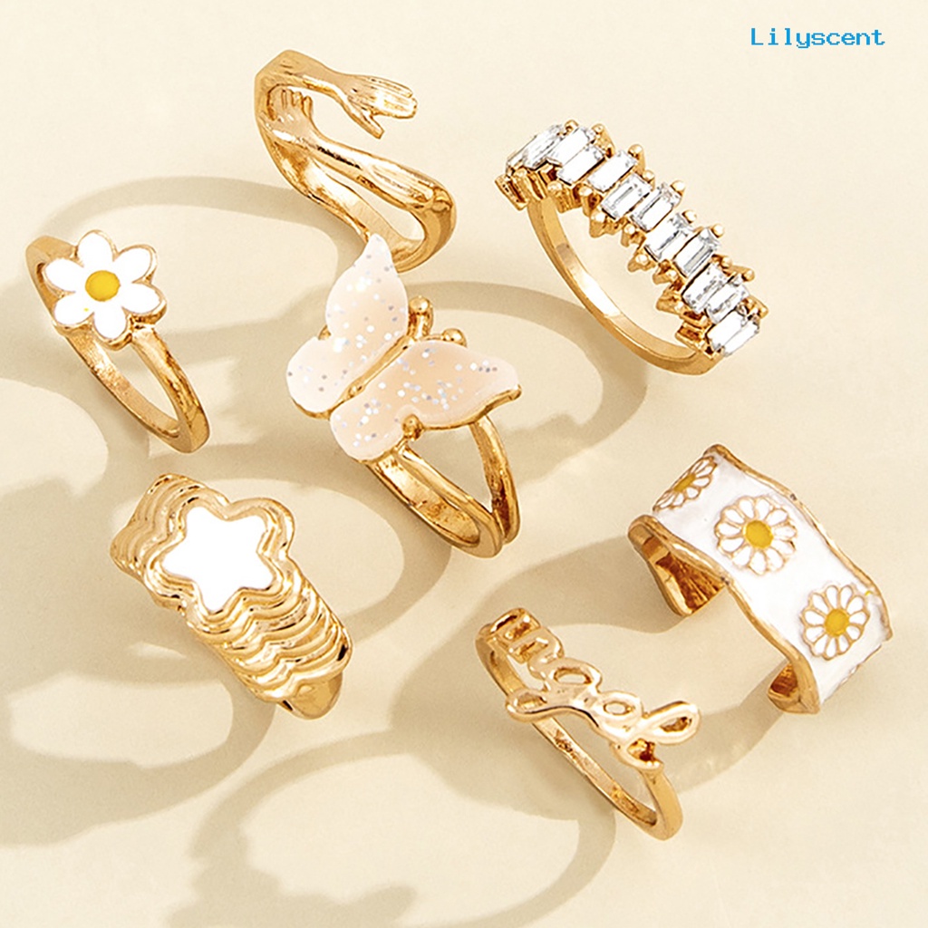 [LS]7 Pcs Cincin Knuckle Kupu-Kupu Gothic Wanita Indah Stackable Finger Rings Perhiasan Hadiah