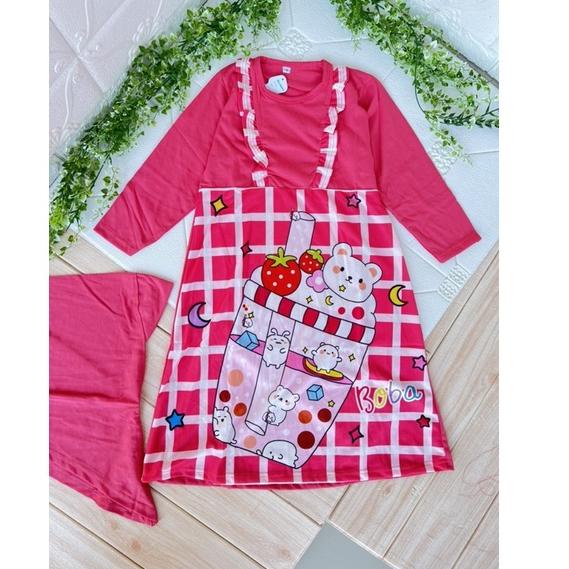 LWL.21De22ᵞ ‑ Gamis anak Boba BTS Kotak / gamis anak dan hijab / gamis dan hijab anak/ jilbab anak /