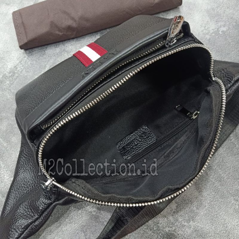 Waistbag Bally list Merah Putih LEATHER belt Bag tas pinggang premium impor