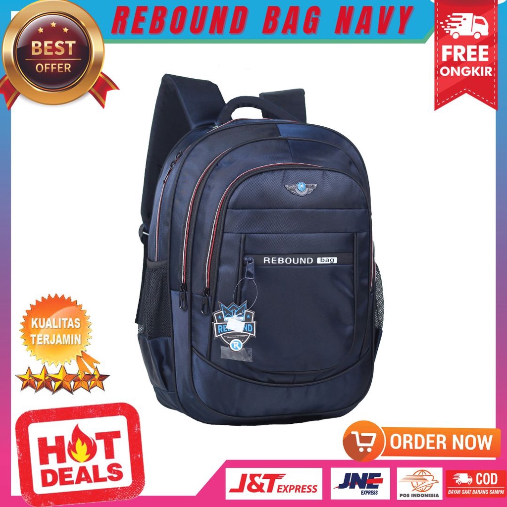 Tas Ransel Laptop Bahan Nilon Backpack Cowok Keren Stylish Multifungsi Tas Punggung Sekolah Kerja Kuliah Free Raincover Berkualitas Rebound Bag Navy