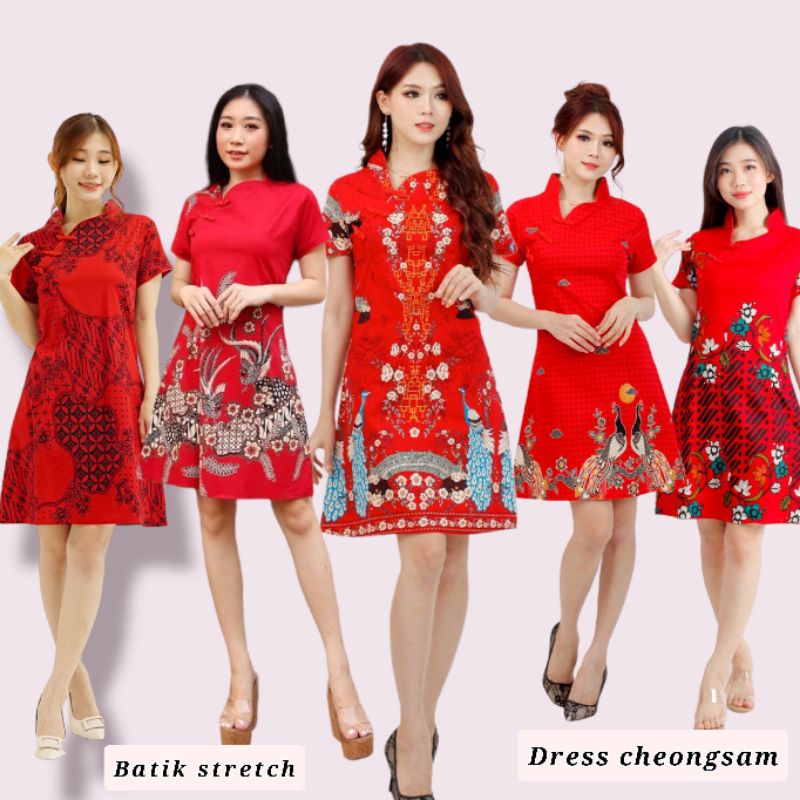 DRESS BATIK WANITA CHEONGSAM A037-607 FLW - BAHAN STERTCH