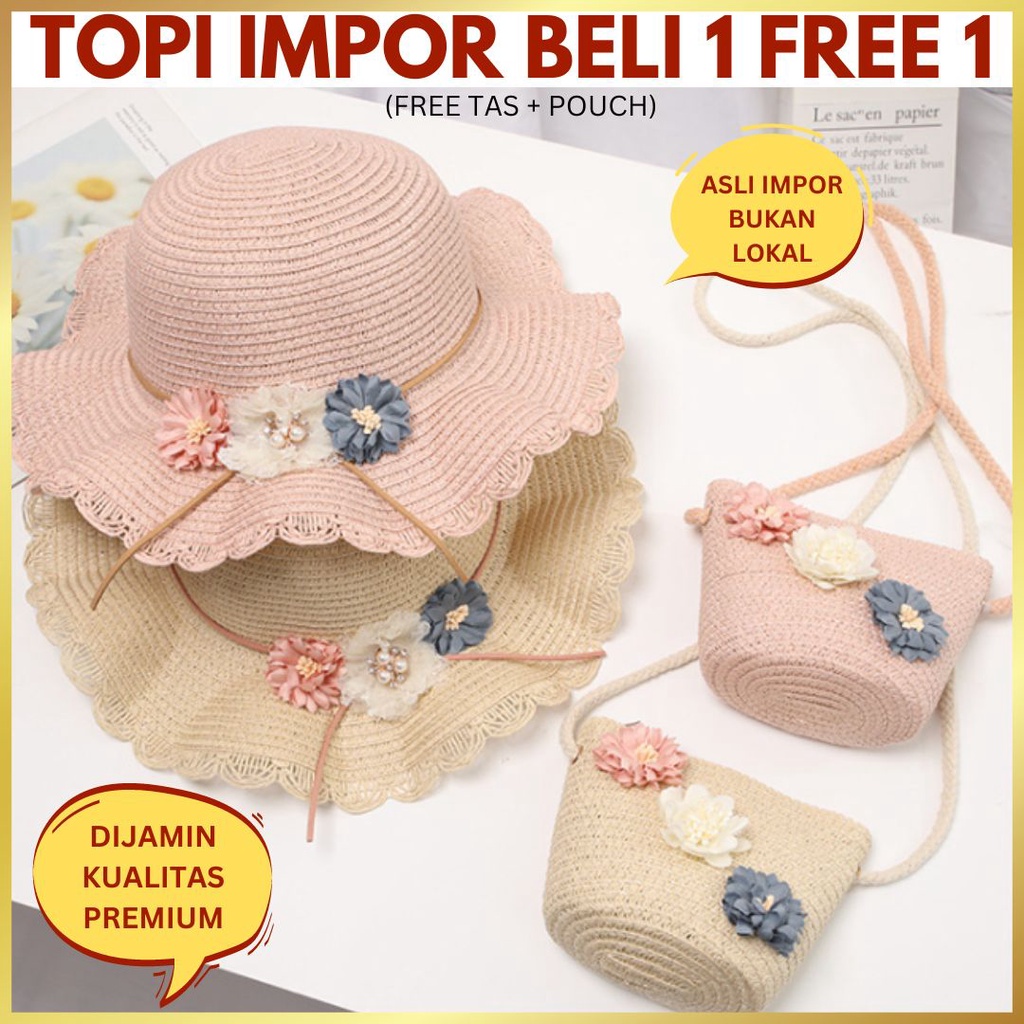 TOPI ANAK PEREMPUAN CEWEK IMPORT 2 TAHUN 3 TAHUN TOPI PANTAI BUCKET HAT RAJUT JERAMI ANAK PEREMPUAN 