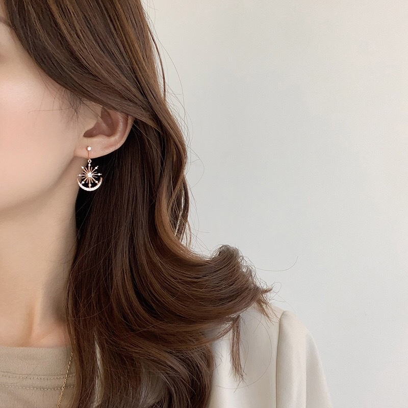 Anting Menjuntai Wanita Geometris Kristal Trendi Anting Kristal Bulan Surya Untuk Wanita