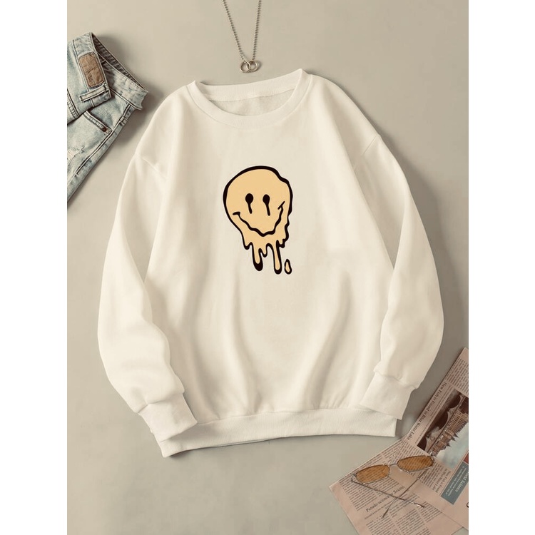 SMILE AND SAD Sweatshirt Basic II Sweater Crewneck Print DTF II Sz M - XL Anak &amp; Dewasa ( Pria &amp; Wanita )