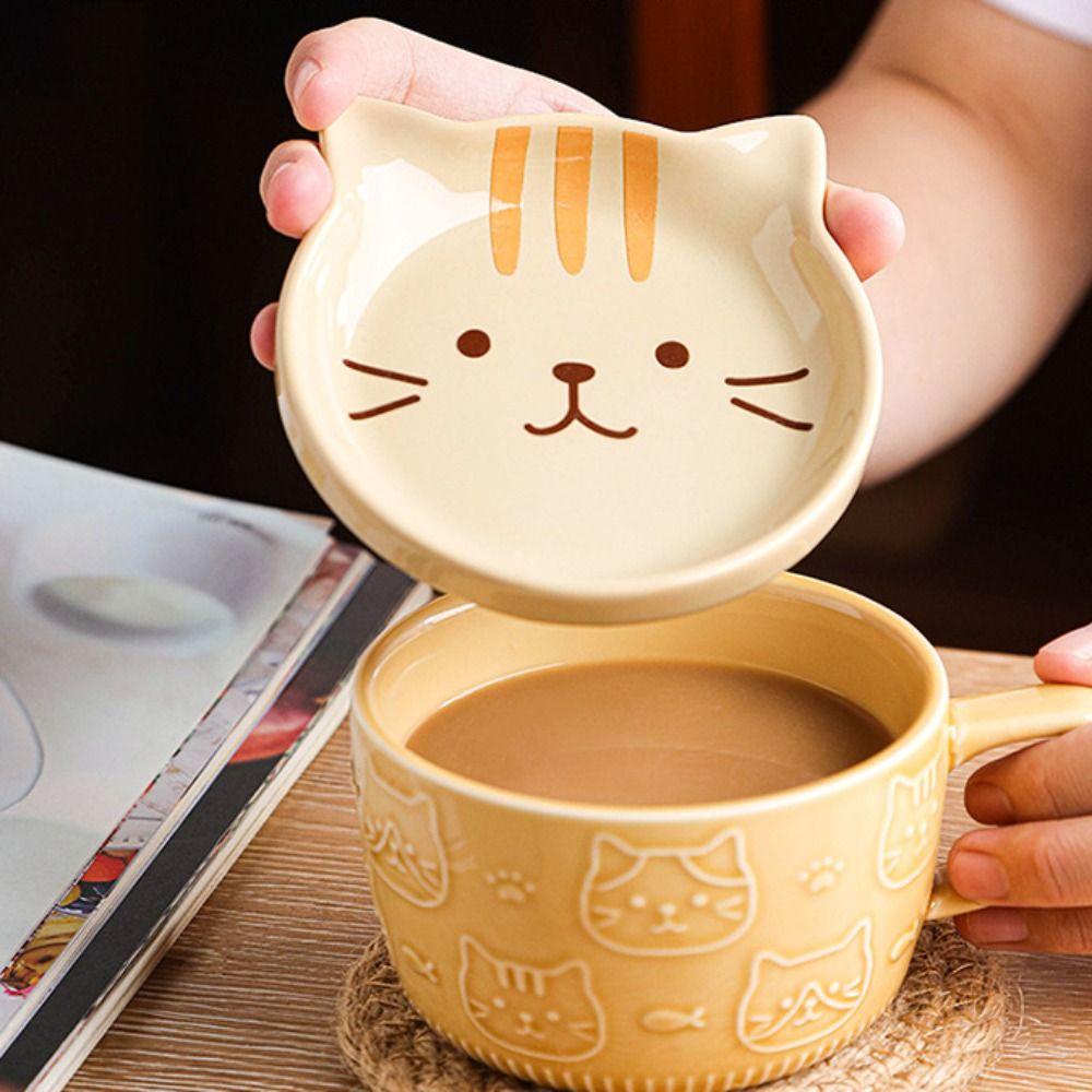 Lanfy Mug Kopi Alpaca Panda Dengan Tutup Keramik Novelty Hewan Lucu Perlengkapan Minum