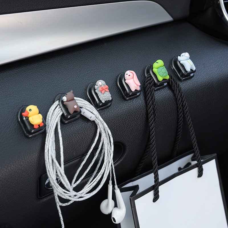 [Harga Grosir] Kartun Hewan Lucu Car Hook Car Seat Headrest Hooks Car Self Adhesive Tote Bags Kait Gantung Kait Dekorasi Interior Otomotif Kait Penyimpanan Mini Turtle Rabbit