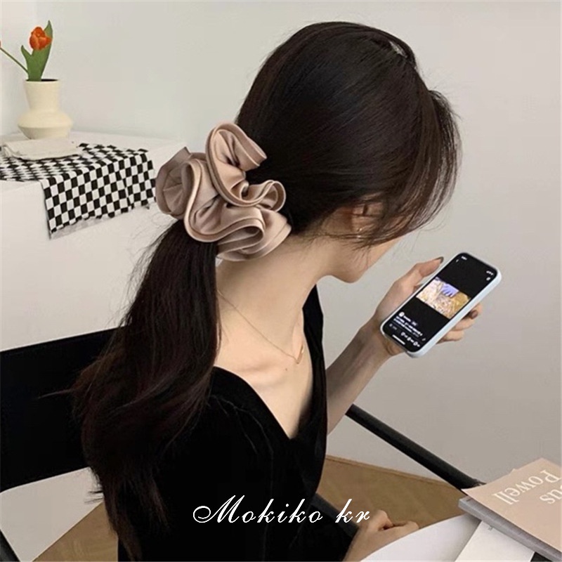 FRENCH BIG RING SCRUNCHIE HAIR TIE KARET IKAT RAMBUT SILK SATIN WARNA POLOS COKELAT HITAM HIJAU ABU-ABU MERAH BESAR KOREA KOREAN SCRUNCHIES PITA